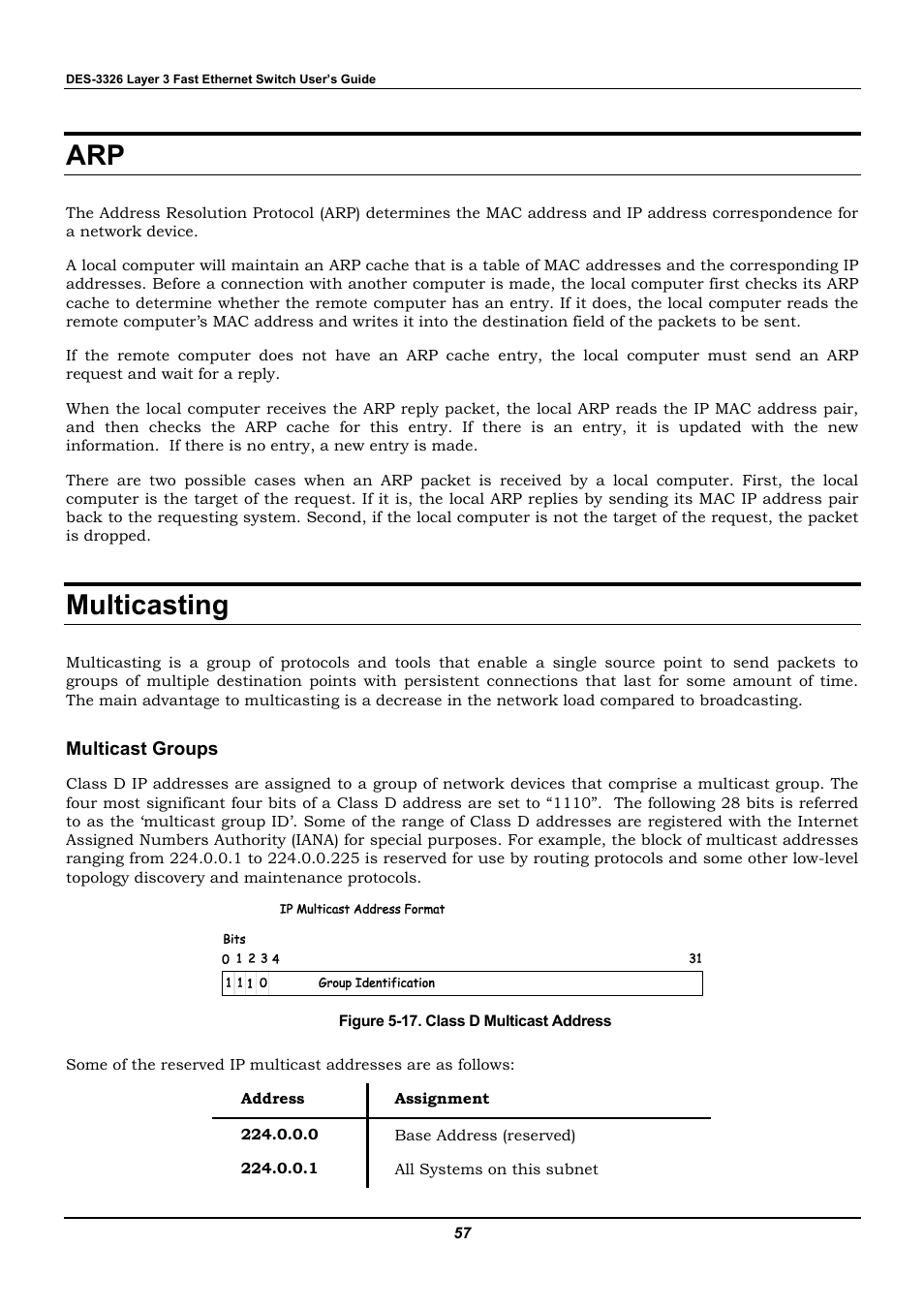 Multicasting, Multicast groups | D-Link DES-3326 User Manual | Page 57 / 285