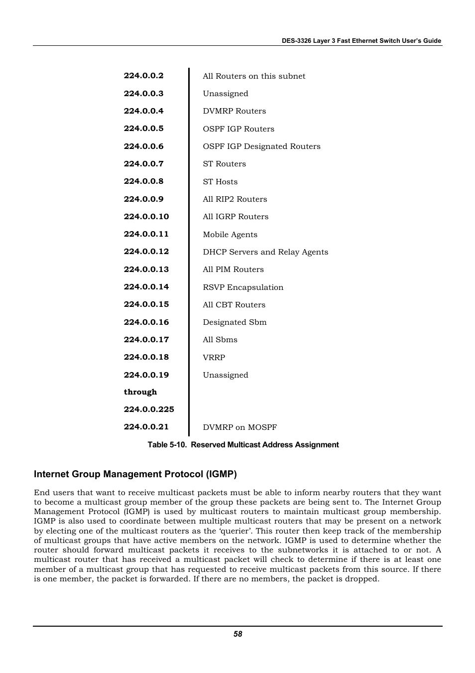 Internet group management protocol (igmp) | D-Link DES-3326 User Manual | Page 58 / 285