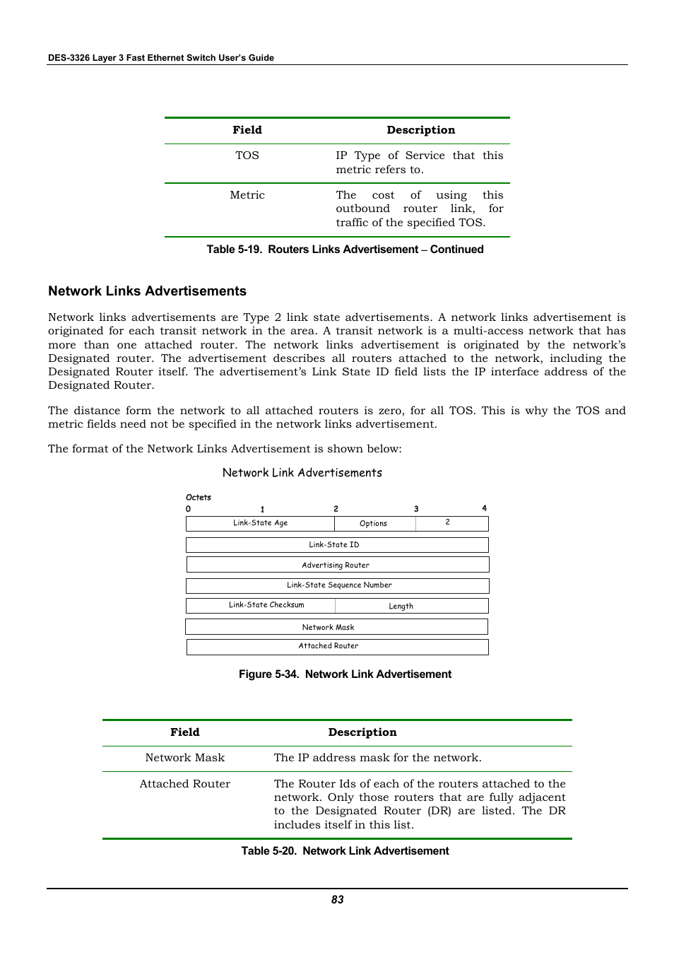 Network links advertisements | D-Link DES-3326 User Manual | Page 83 / 285