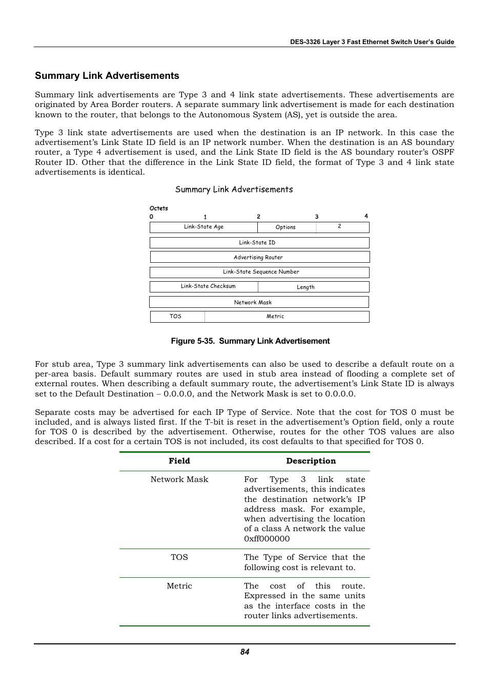 Summary link advertisements | D-Link DES-3326 User Manual | Page 84 / 285