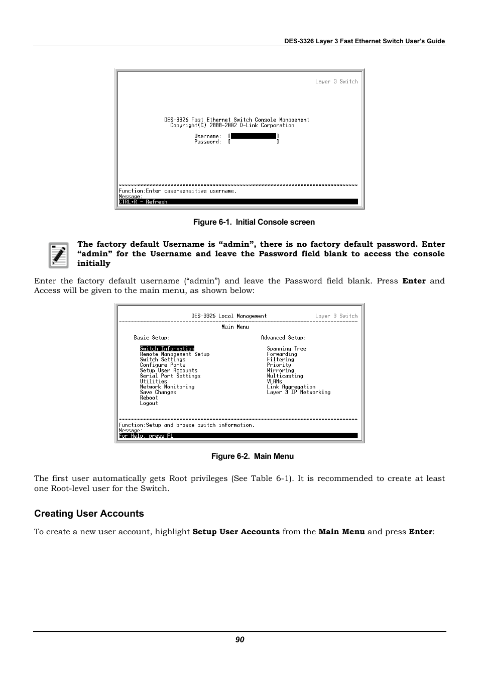 Creating user accounts | D-Link DES-3326 User Manual | Page 90 / 285