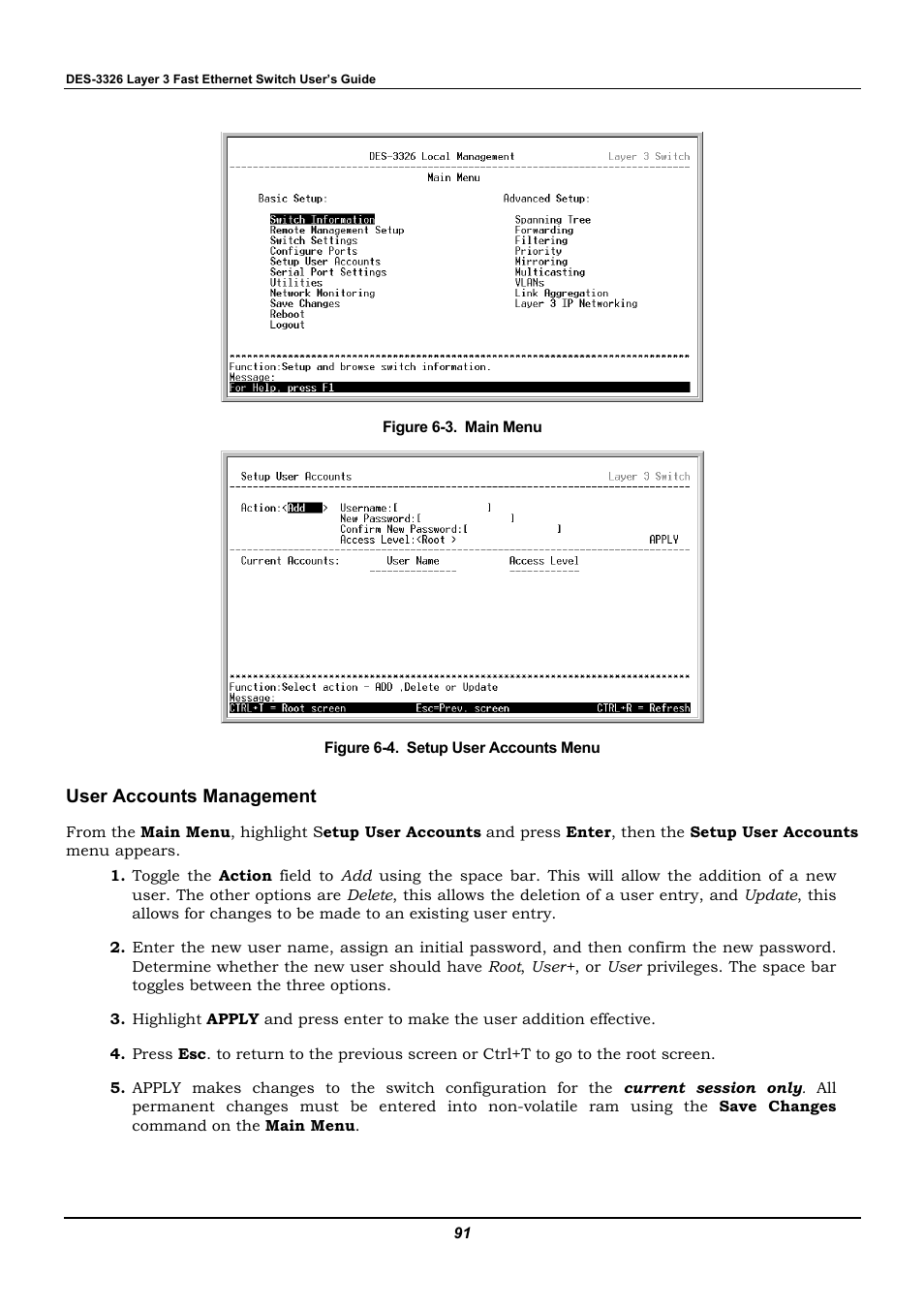 User accounts management | D-Link DES-3326 User Manual | Page 91 / 285