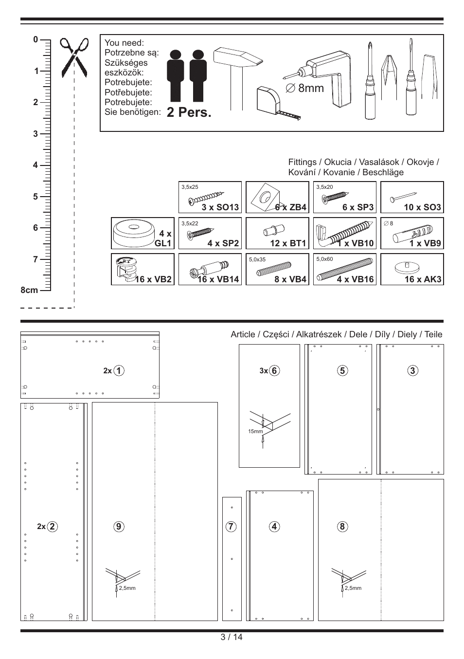 2 pers, E 8mm | Livarno SHELVING UNIT User Manual | Page 3 / 14