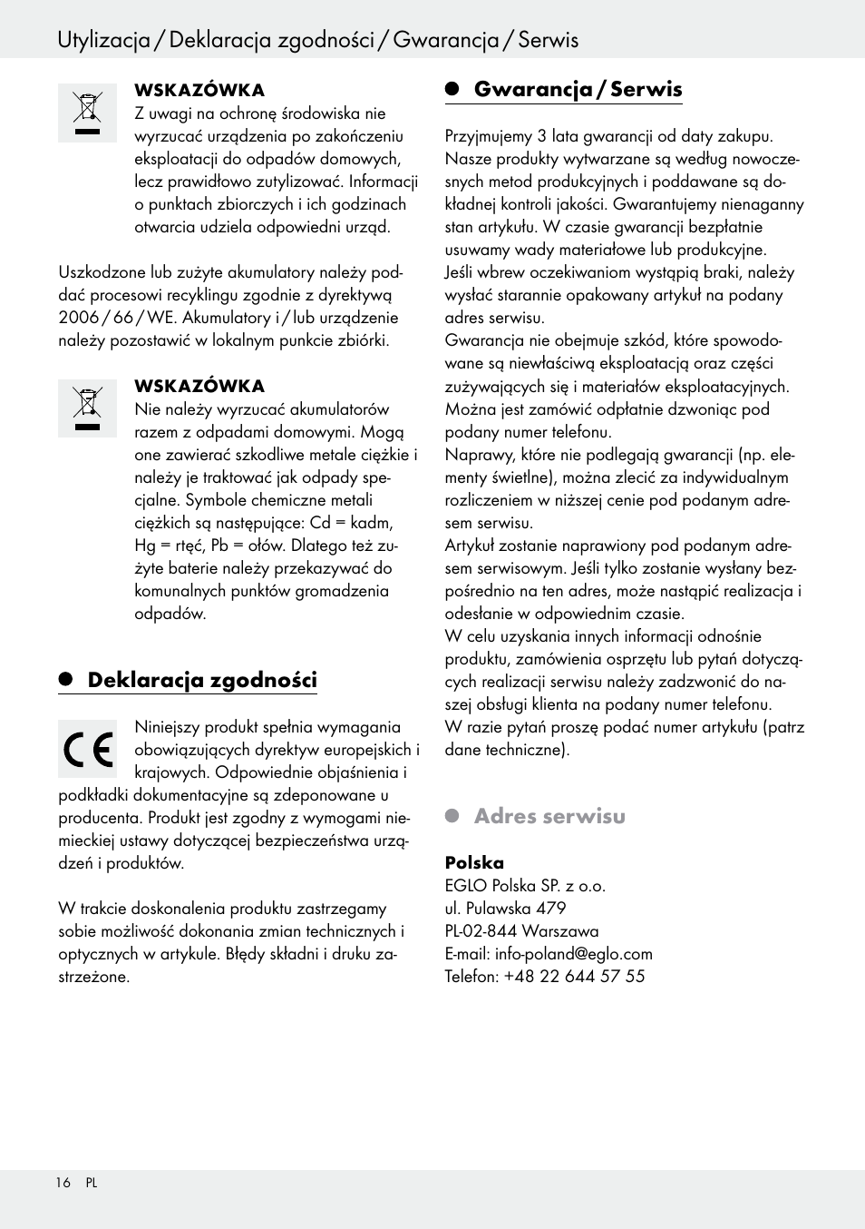 Gwarancja / serwis | Livarno 54317 User Manual | Page 16 / 37