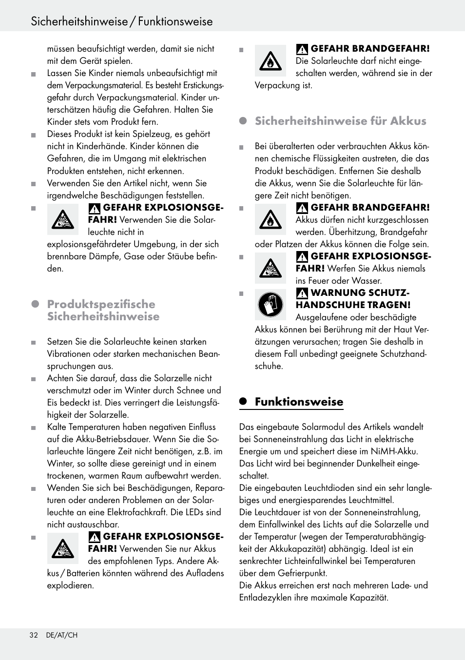 Produktspezifische sicherheitshinweise, Sicherheitshinweise für akkus, Funktionsweise | Livarno 54317 User Manual | Page 32 / 37