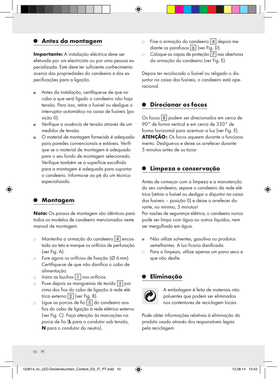 Antes da montagem, Montagem, Direcionar os focos | Limpeza e conservação, Eliminação | Livarno Z31708A/Z31708B/ Z31708C/Z31708D User Manual | Page 10 / 21