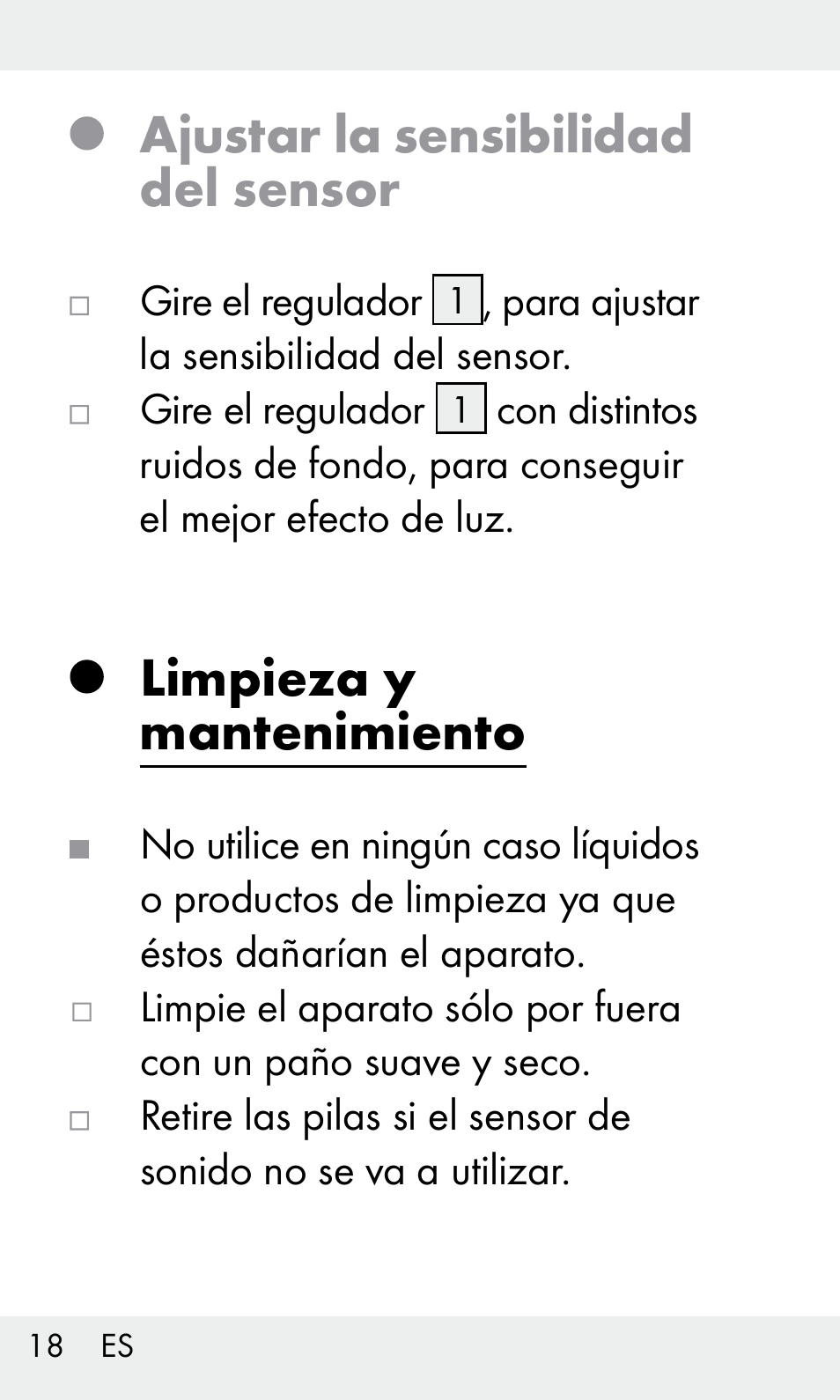 Ajustar la sensibilidad del sensor, Limpieza y mantenimiento | Livarno Z31603/Z30425B User Manual | Page 18 / 97