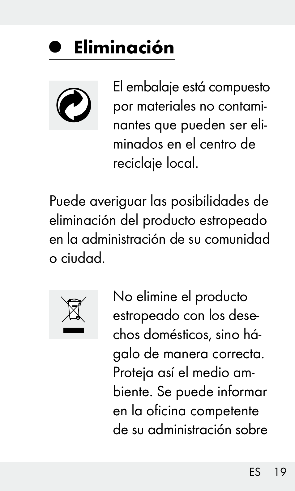 Eliminación | Livarno Z31603/Z30425B User Manual | Page 19 / 97