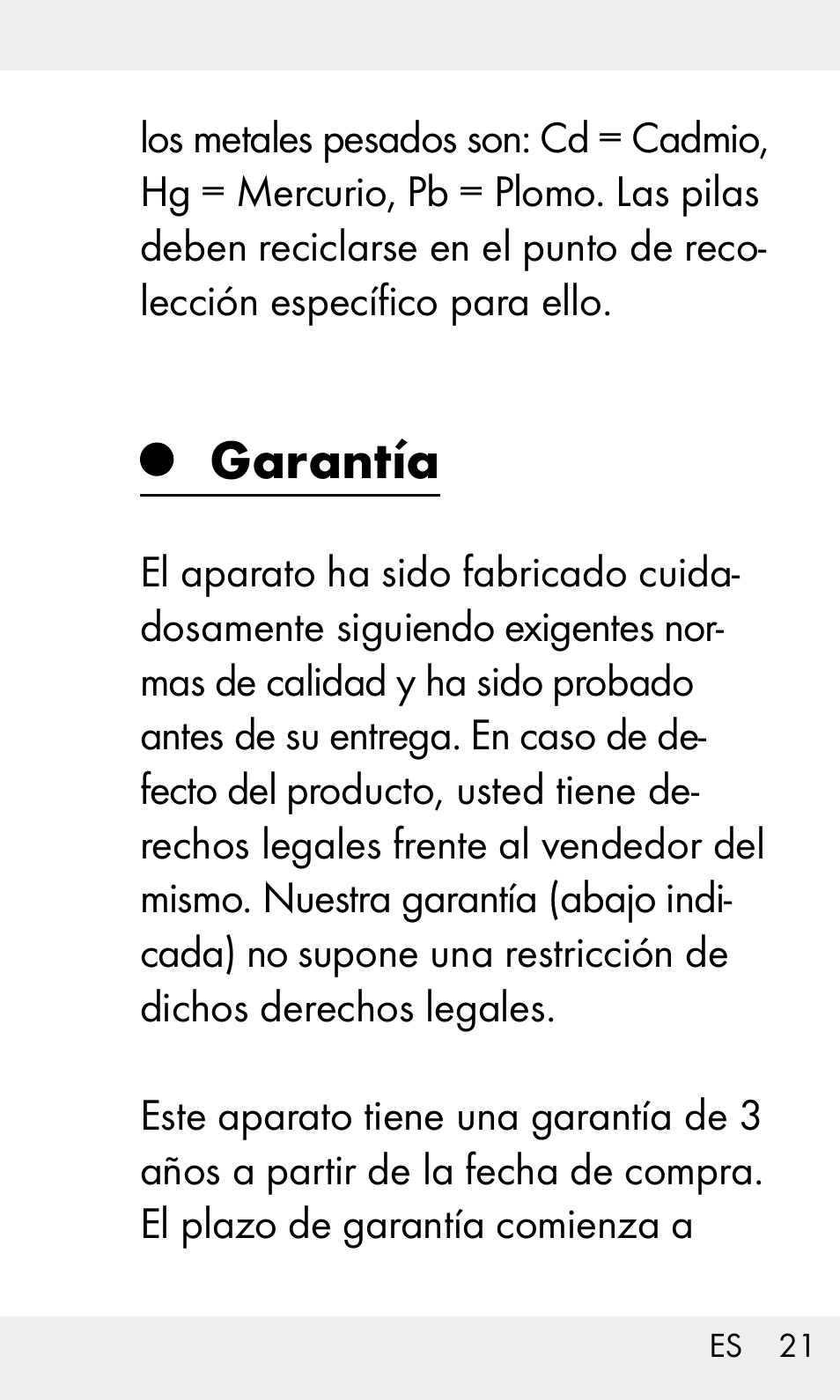 Garantía | Livarno Z31603/Z30425B User Manual | Page 21 / 97