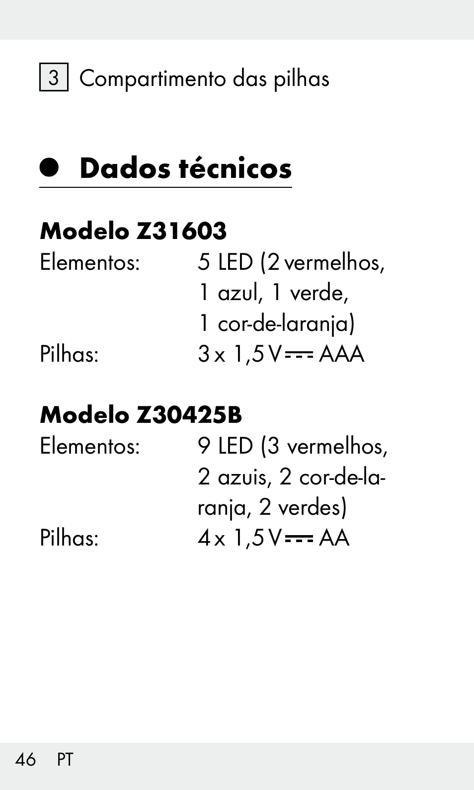 Dados técnicos | Livarno Z31603/Z30425B User Manual | Page 46 / 97