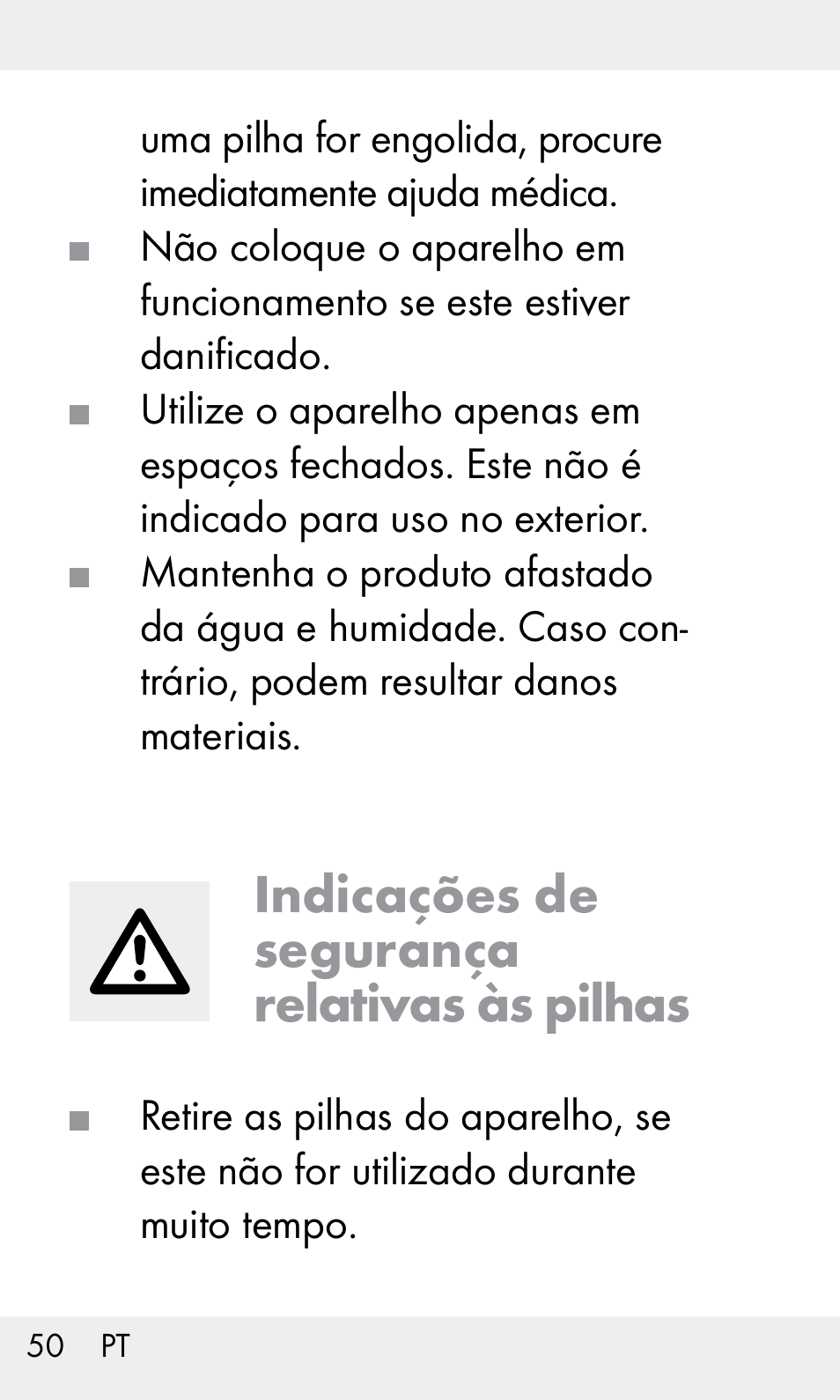 Indicações de segurança relativas às pilhas | Livarno Z31603/Z30425B User Manual | Page 50 / 97