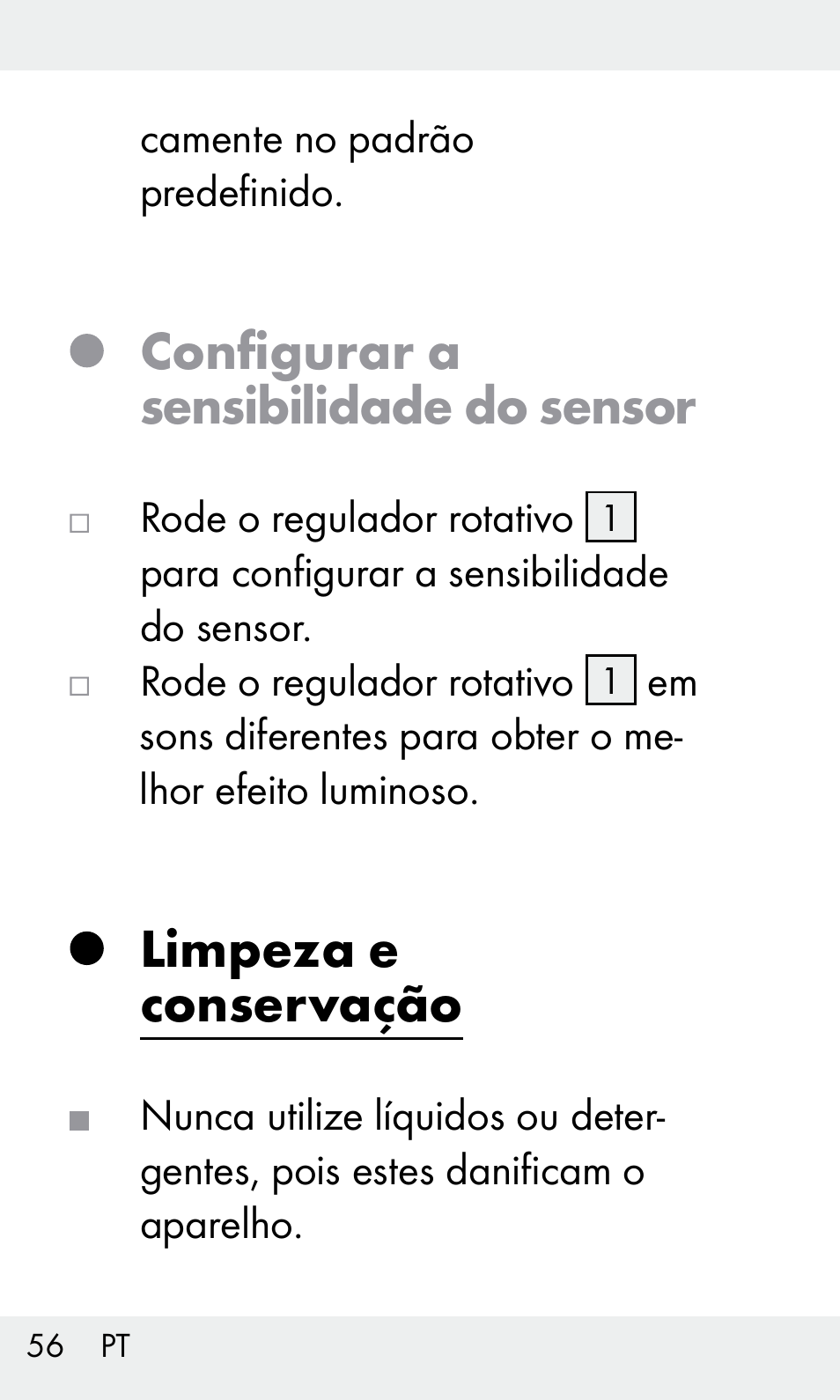 Configurar a sensibilidade do sensor, Limpeza e conservação | Livarno Z31603/Z30425B User Manual | Page 56 / 97