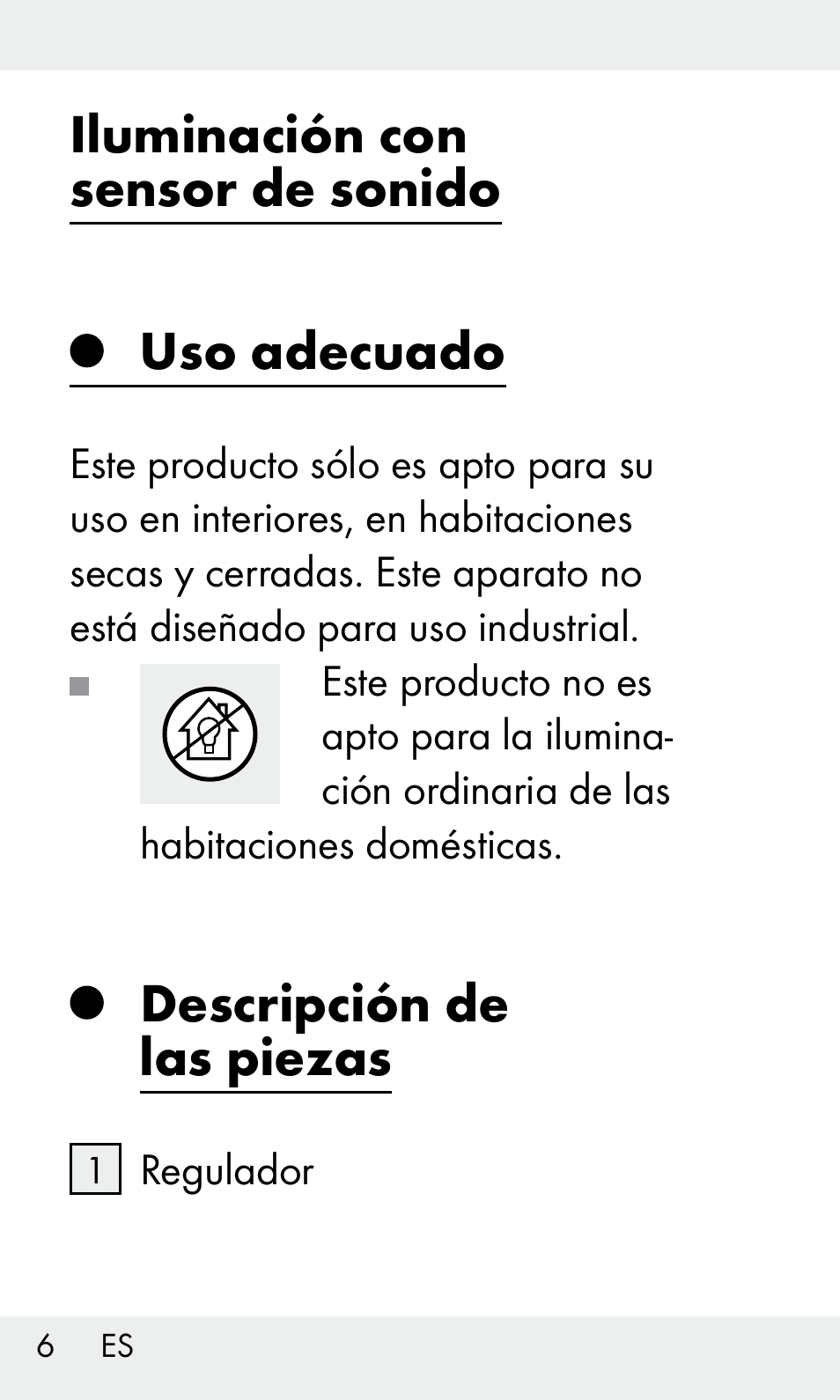 Iluminación con sensor de sonido uso adecuado, Descripción de las piezas | Livarno Z31603/Z30425B User Manual | Page 6 / 97