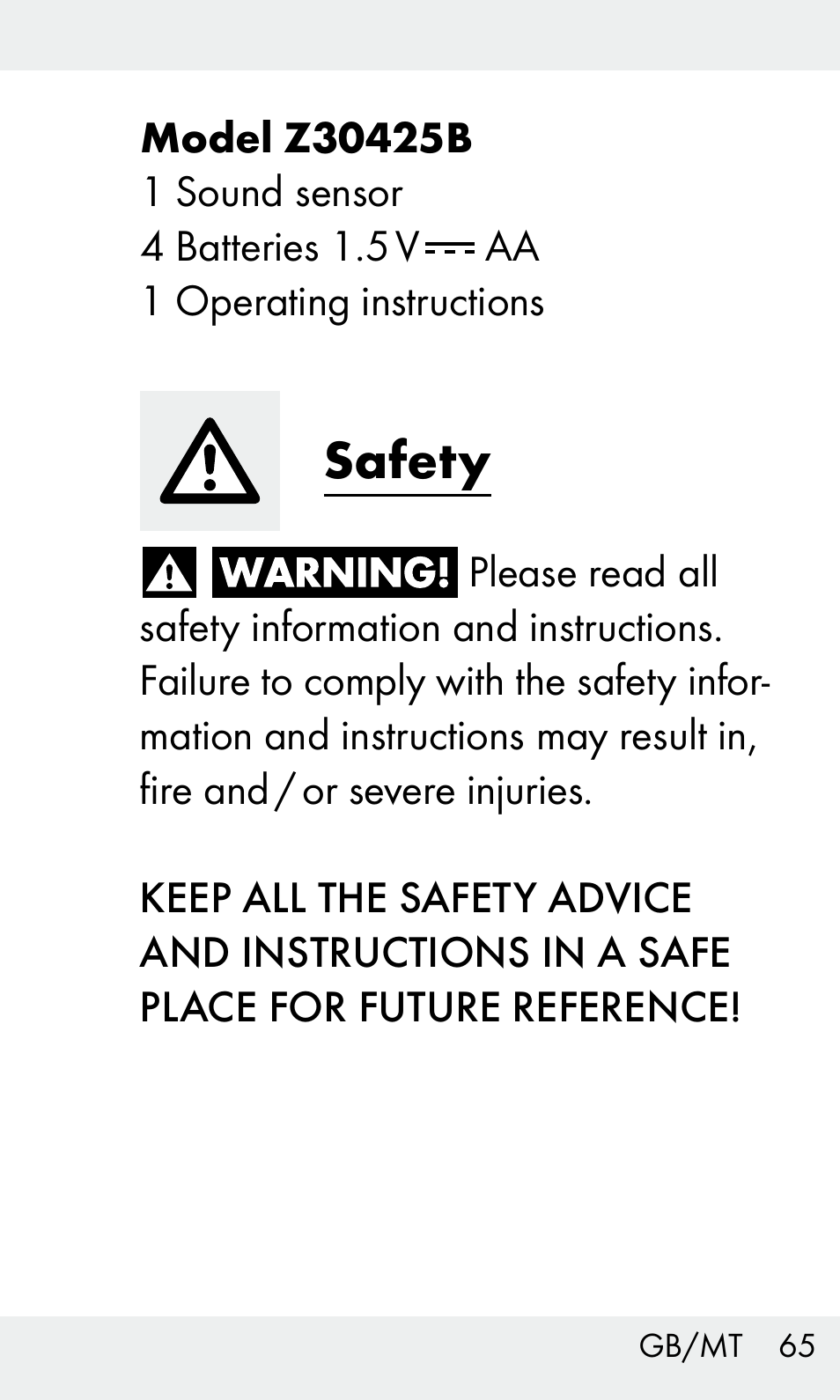 Safety | Livarno Z31603/Z30425B User Manual | Page 65 / 97