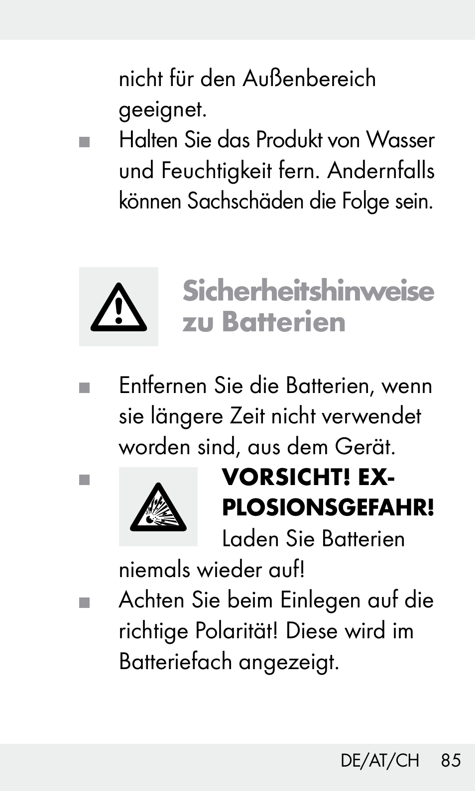 Sicherheitshinweise zu batterien | Livarno Z31603/Z30425B User Manual | Page 85 / 97