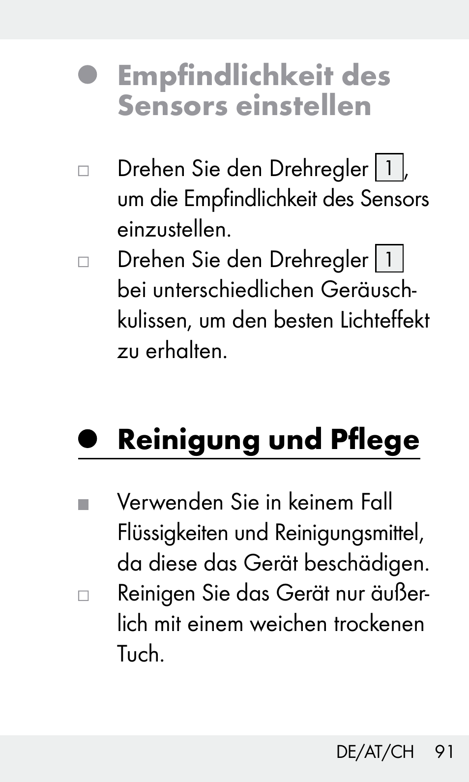 Empfindlichkeit des sensors einstellen, Reinigung und pflege | Livarno Z31603/Z30425B User Manual | Page 91 / 97