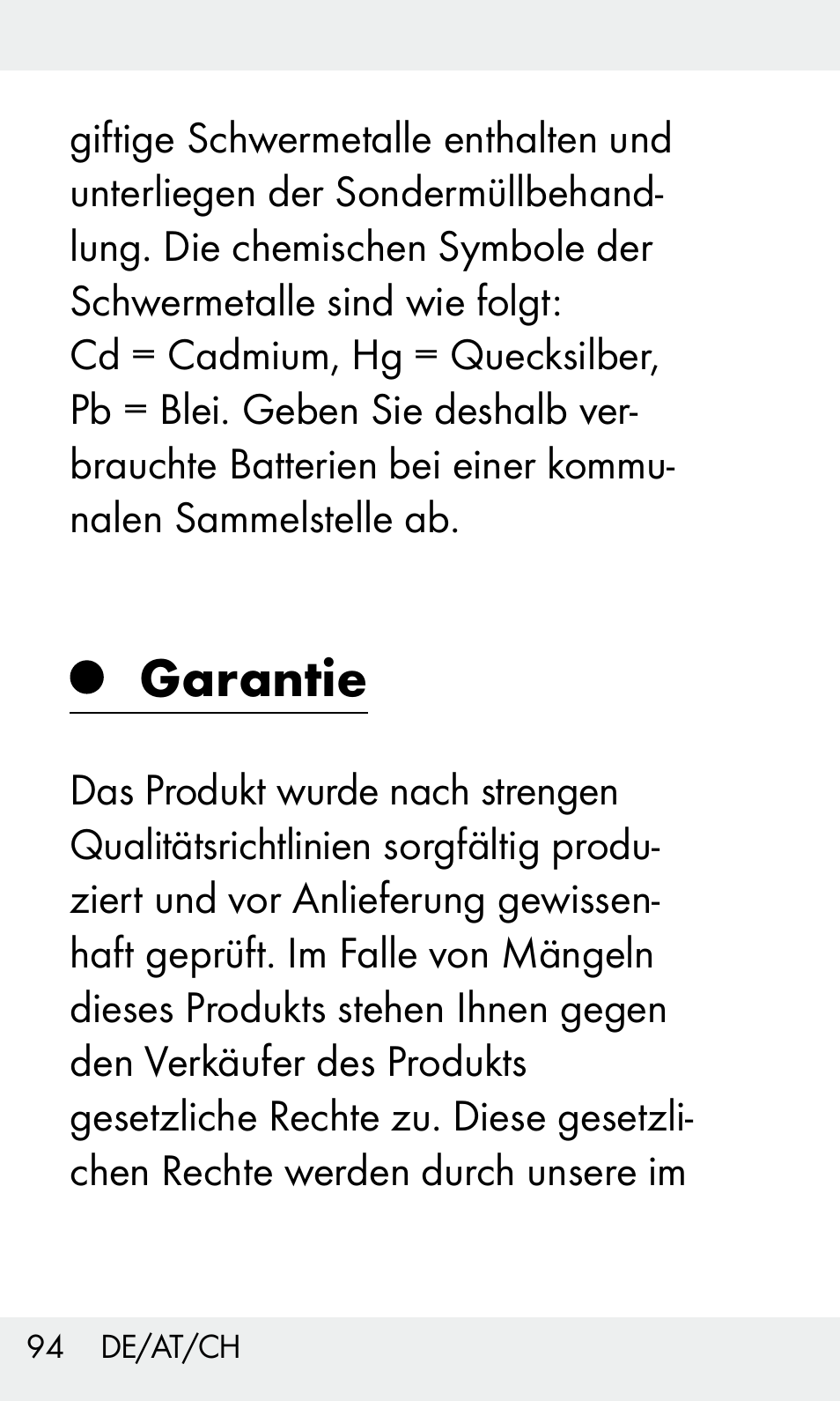 Garantie | Livarno Z31603/Z30425B User Manual | Page 94 / 97