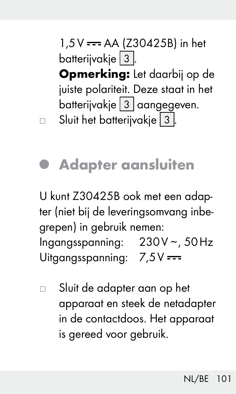 Adapter aansluiten | Livarno Z31603/Z30425B User Manual | Page 101 / 127