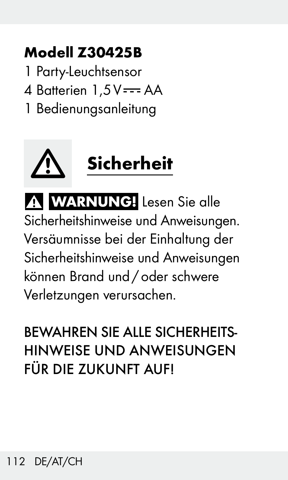 Sicherheit | Livarno Z31603/Z30425B User Manual | Page 112 / 127