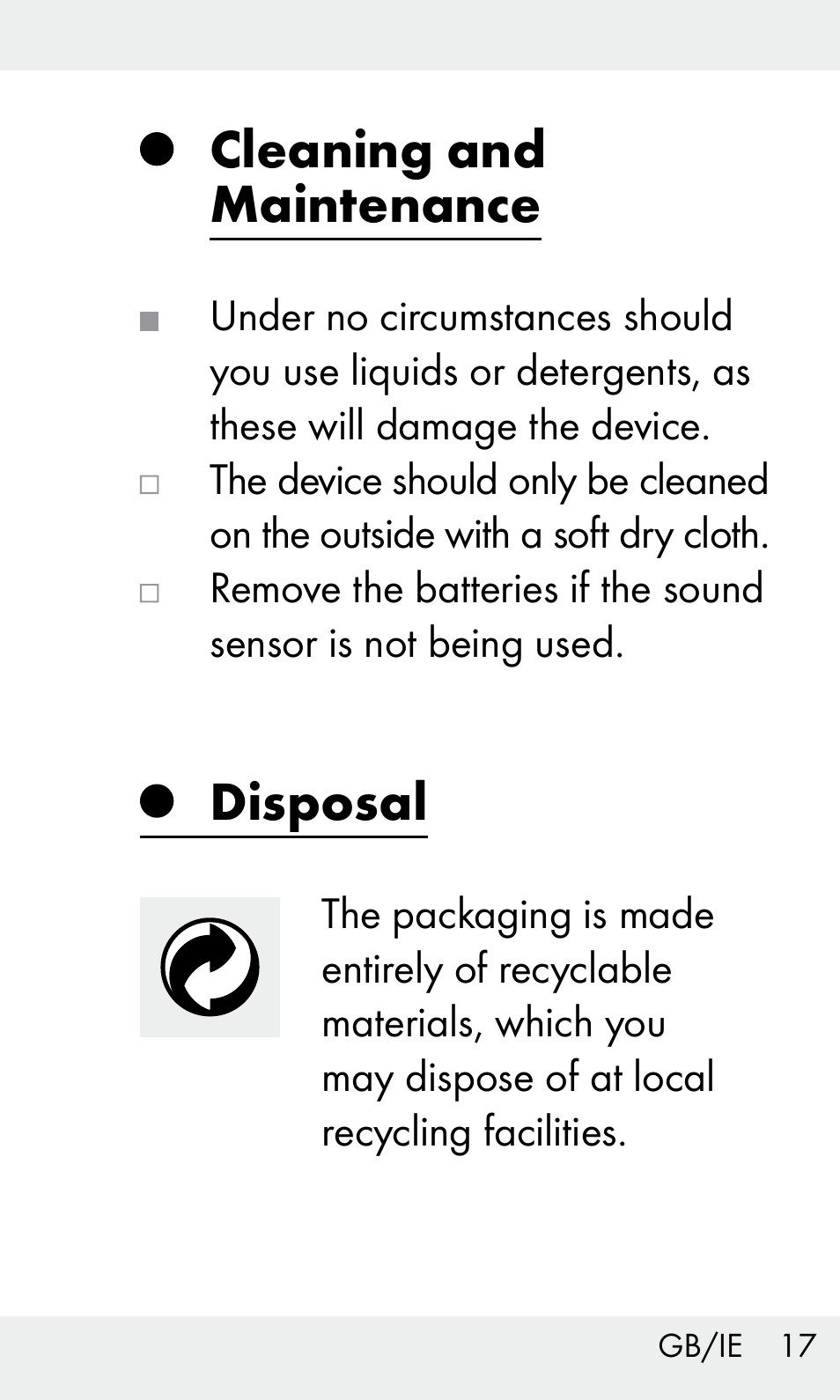 Cleaning and maintenance, Disposal | Livarno Z31603/Z30425B User Manual | Page 17 / 127