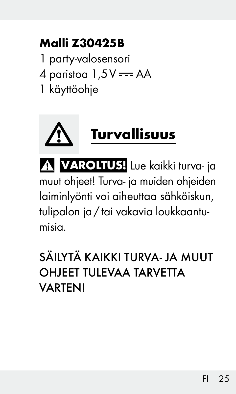 Turvallisuus | Livarno Z31603/Z30425B User Manual | Page 25 / 127