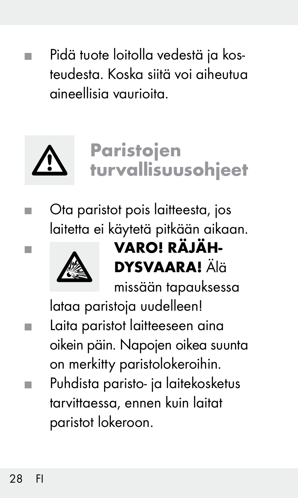 Paristojen turvallisuusohjeet | Livarno Z31603/Z30425B User Manual | Page 28 / 127