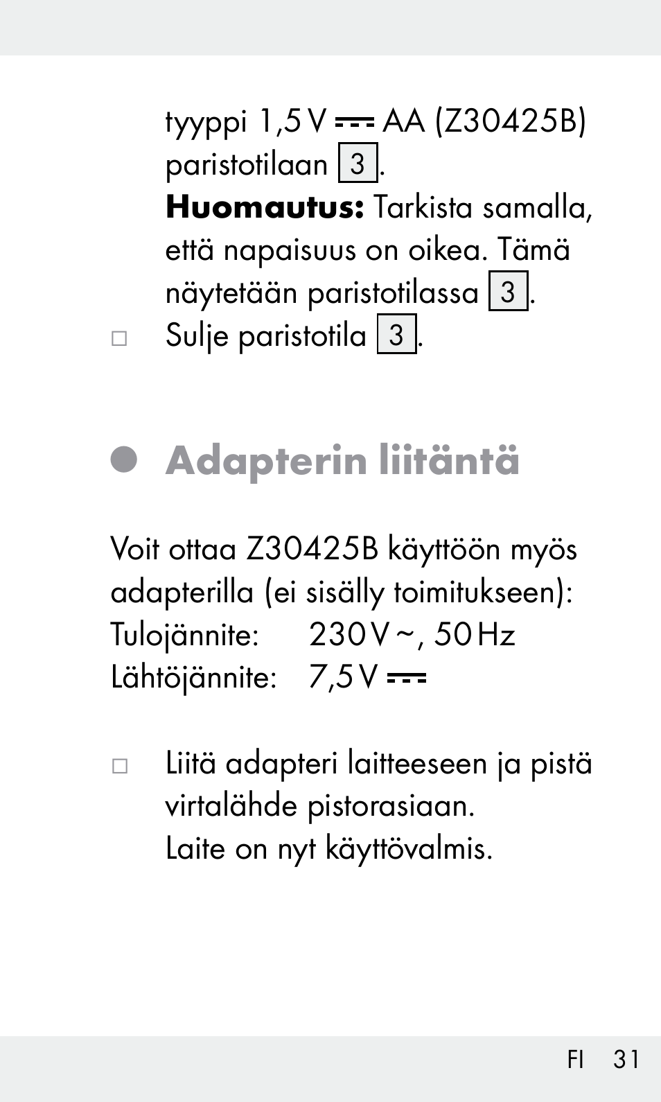 Adapterin liitäntä | Livarno Z31603/Z30425B User Manual | Page 31 / 127