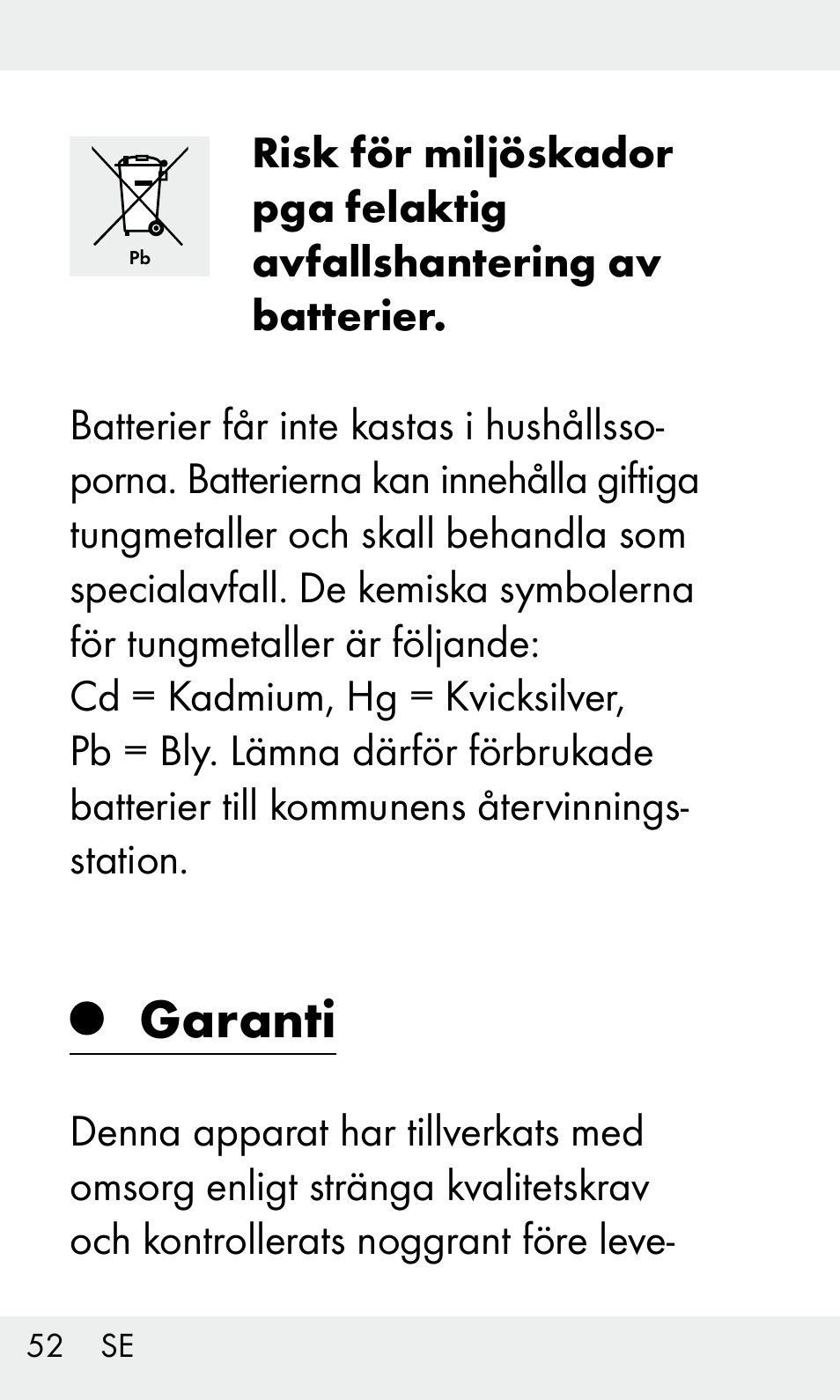 Garanti | Livarno Z31603/Z30425B User Manual | Page 52 / 127