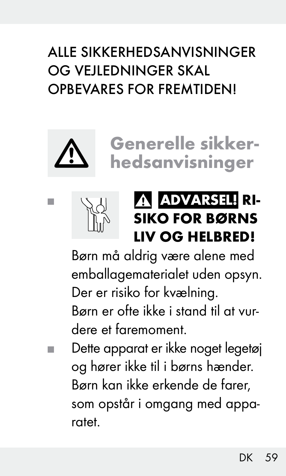 Generelle sikker- hedsanvisninger | Livarno Z31603/Z30425B User Manual | Page 59 / 127