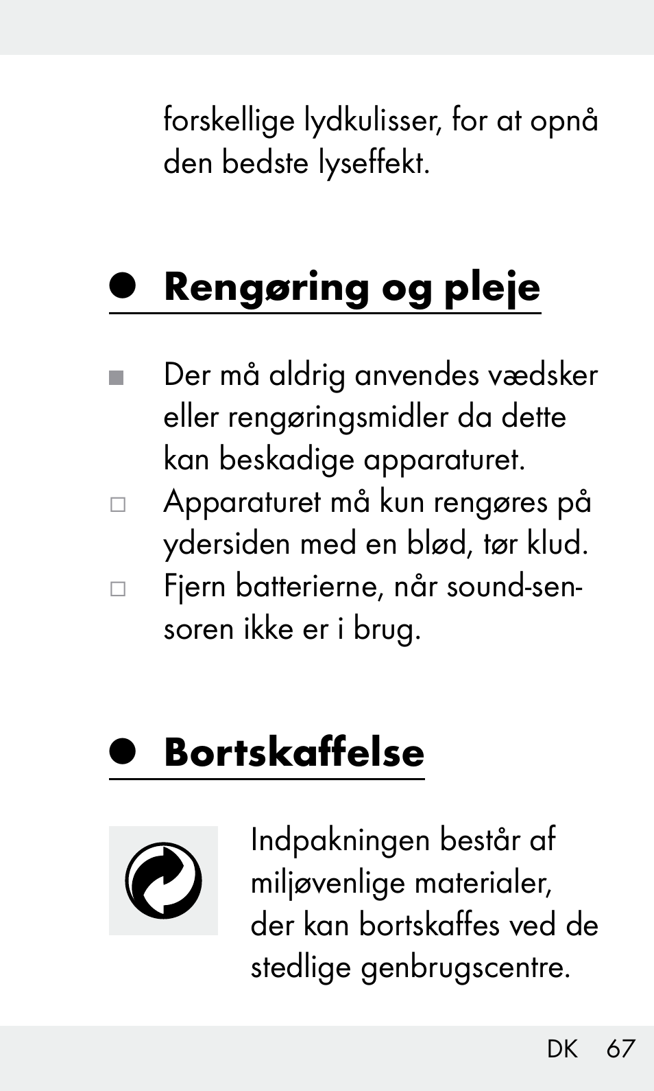 Rengøring og pleje, Bortskaffelse | Livarno Z31603/Z30425B User Manual | Page 67 / 127