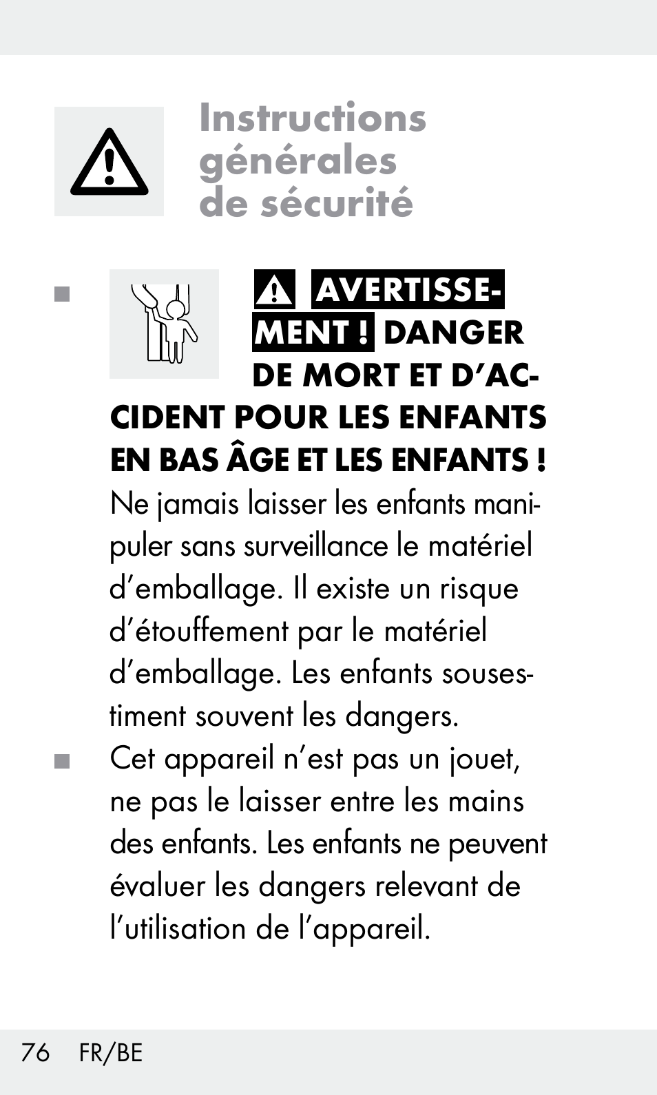 Instructions générales de sécurité | Livarno Z31603/Z30425B User Manual | Page 76 / 127