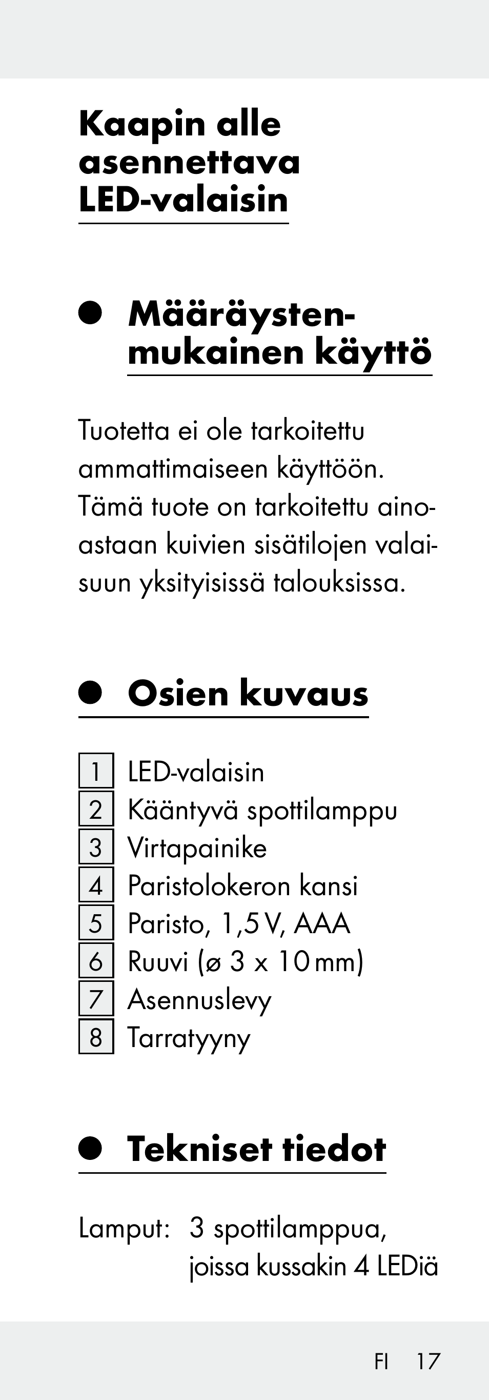 Osien kuvaus, Tekniset tiedot | Livarno Z31730A/Z31730B User Manual | Page 17 / 90