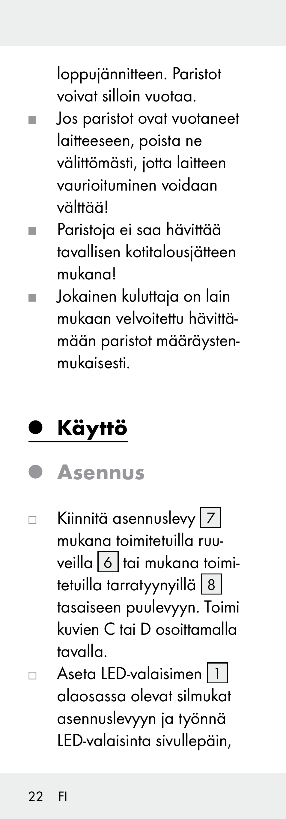 Käyttö asennus | Livarno Z31730A/Z31730B User Manual | Page 22 / 90