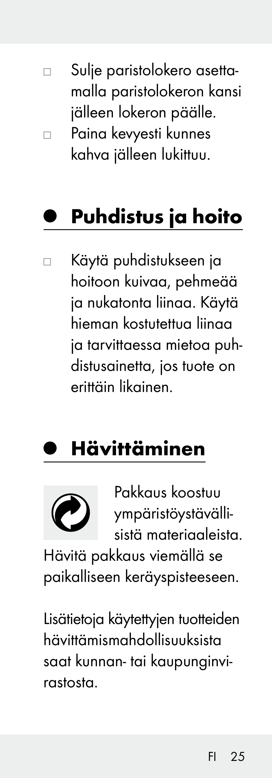 Puhdistus ja hoito, Hävittäminen | Livarno Z31730A/Z31730B User Manual | Page 25 / 90