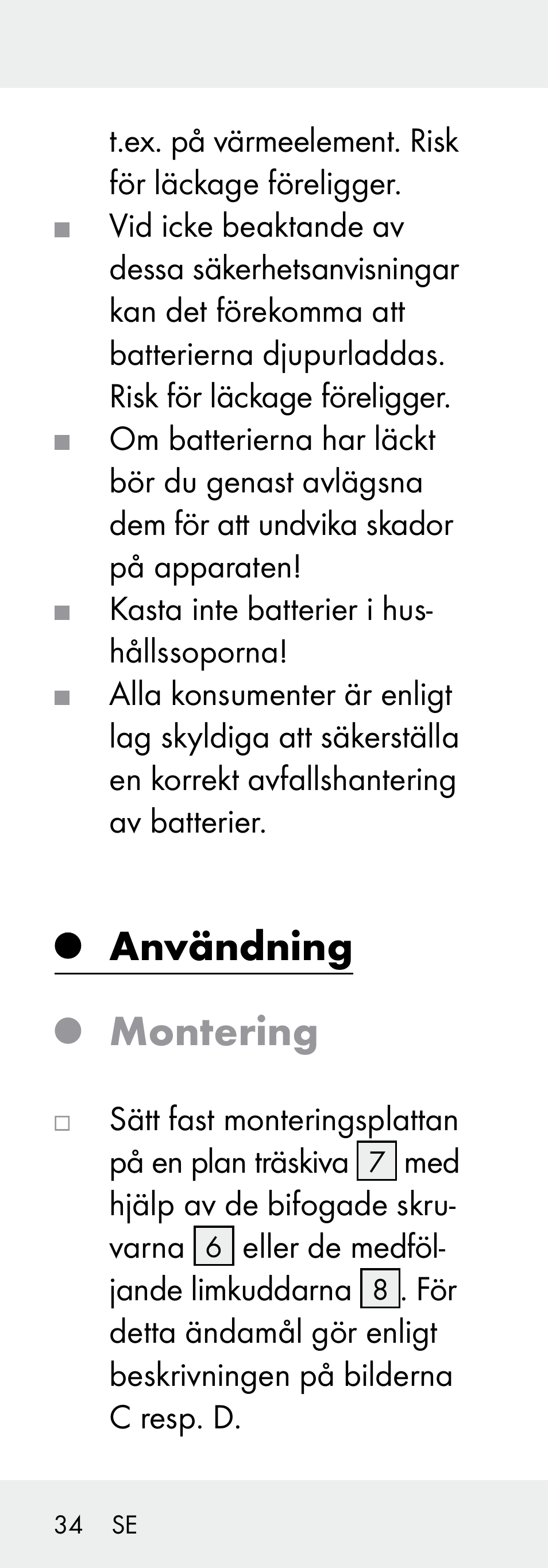 Användning montering | Livarno Z31730A/Z31730B User Manual | Page 34 / 90