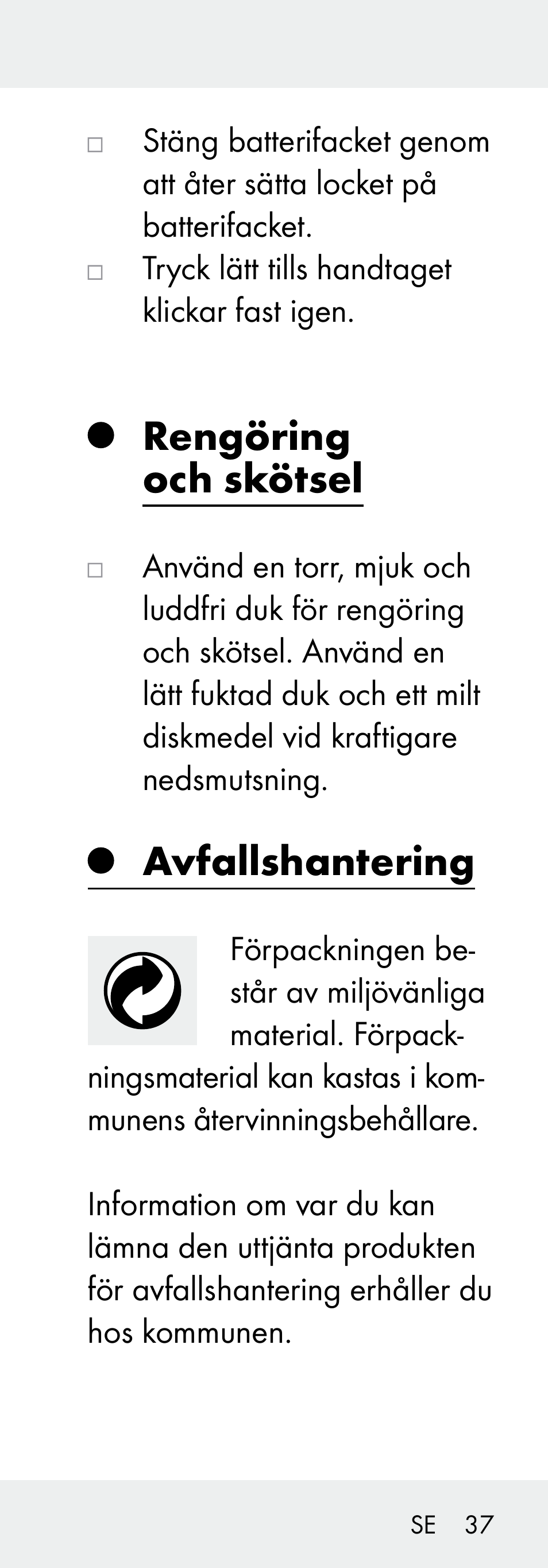 Rengöring och skötsel, Avfallshantering | Livarno Z31730A/Z31730B User Manual | Page 37 / 90