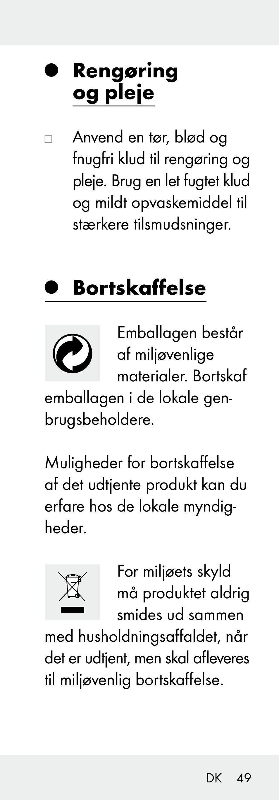 Rengøring og pleje, Bortskaffelse | Livarno Z31730A/Z31730B User Manual | Page 49 / 90