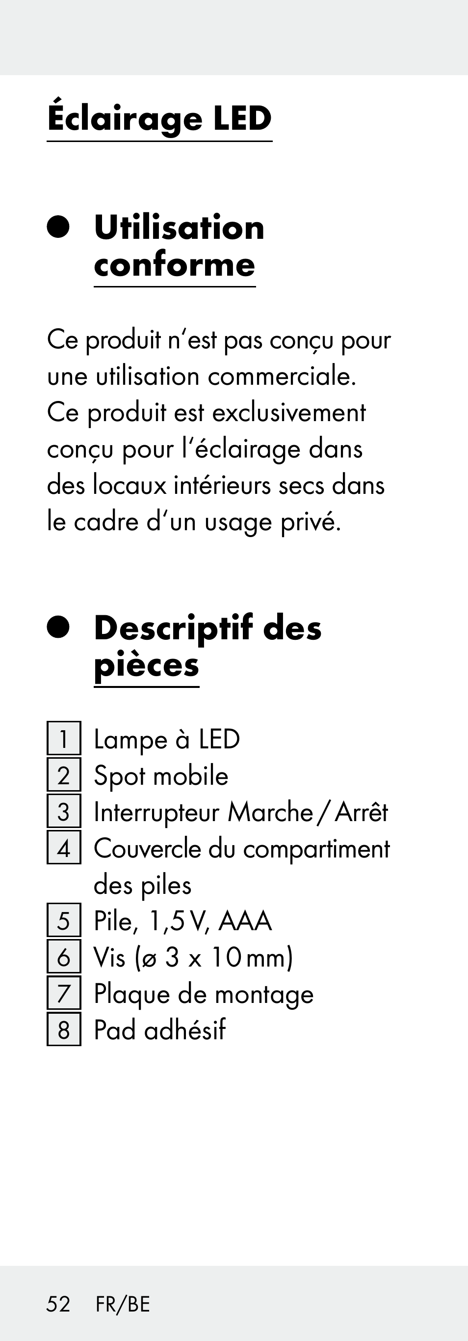 Éclairage led utilisation conforme, Descriptif des pièces | Livarno Z31730A/Z31730B User Manual | Page 52 / 90