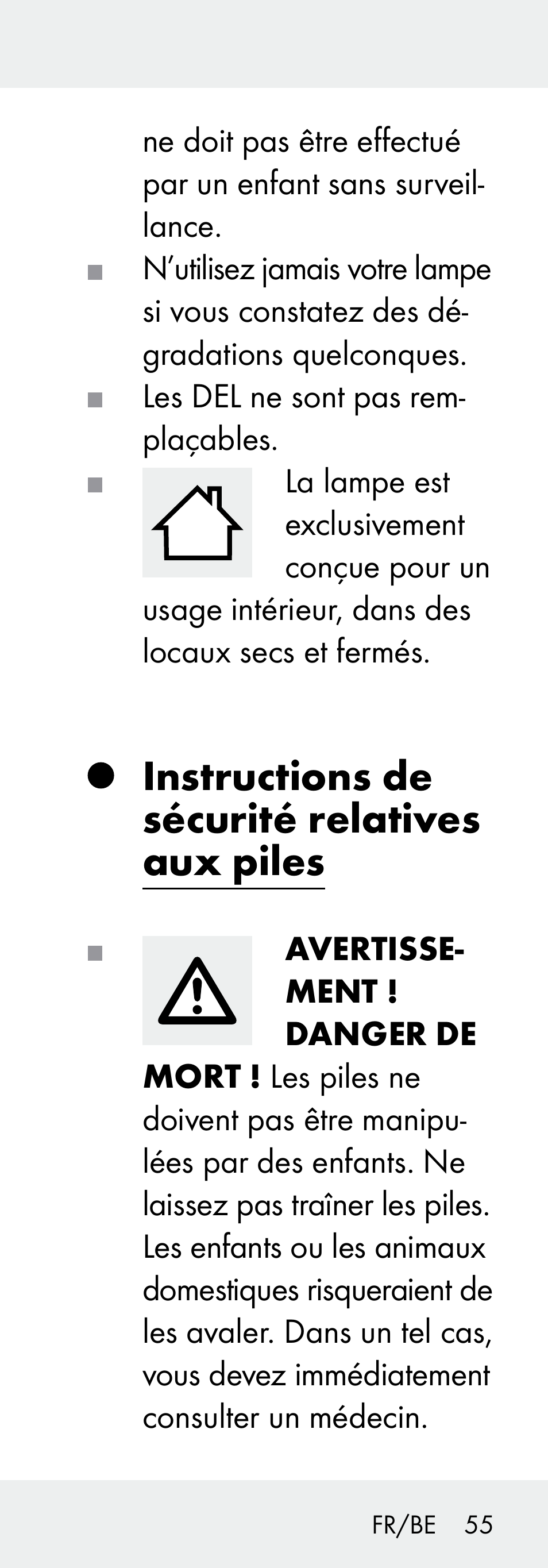 Instructions de sécurité relatives aux piles | Livarno Z31730A/Z31730B User Manual | Page 55 / 90