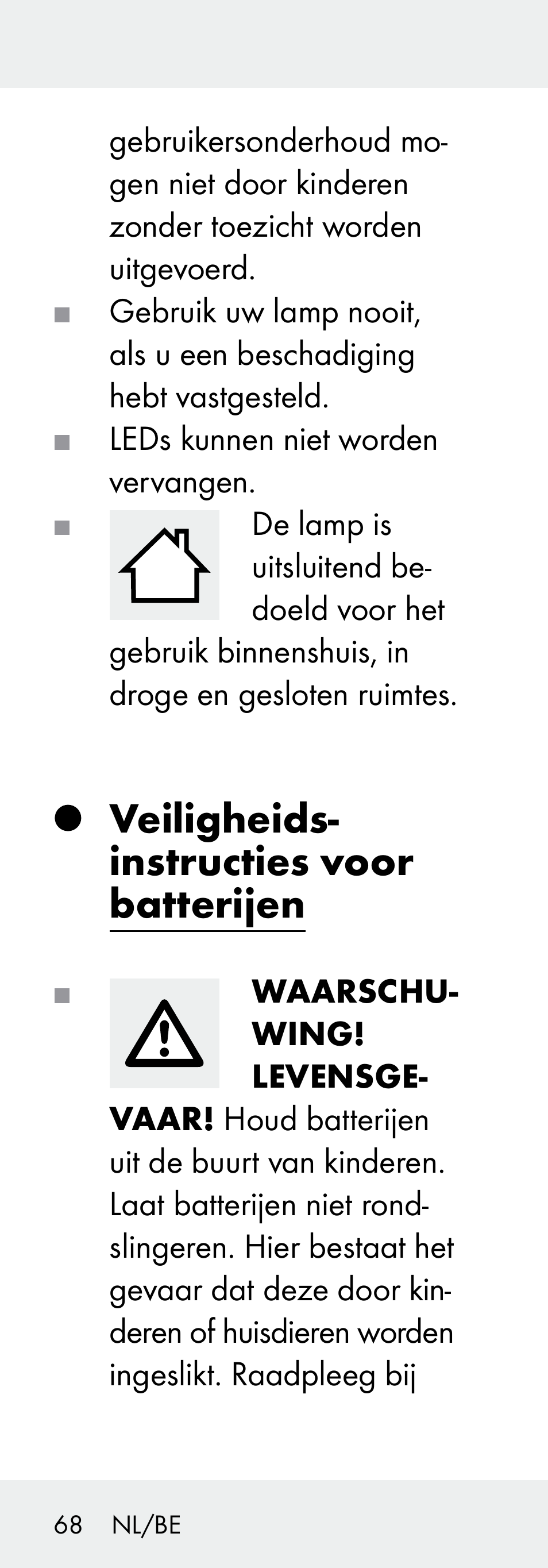 Veiligheids- instructies voor batterijen | Livarno Z31730A/Z31730B User Manual | Page 68 / 90