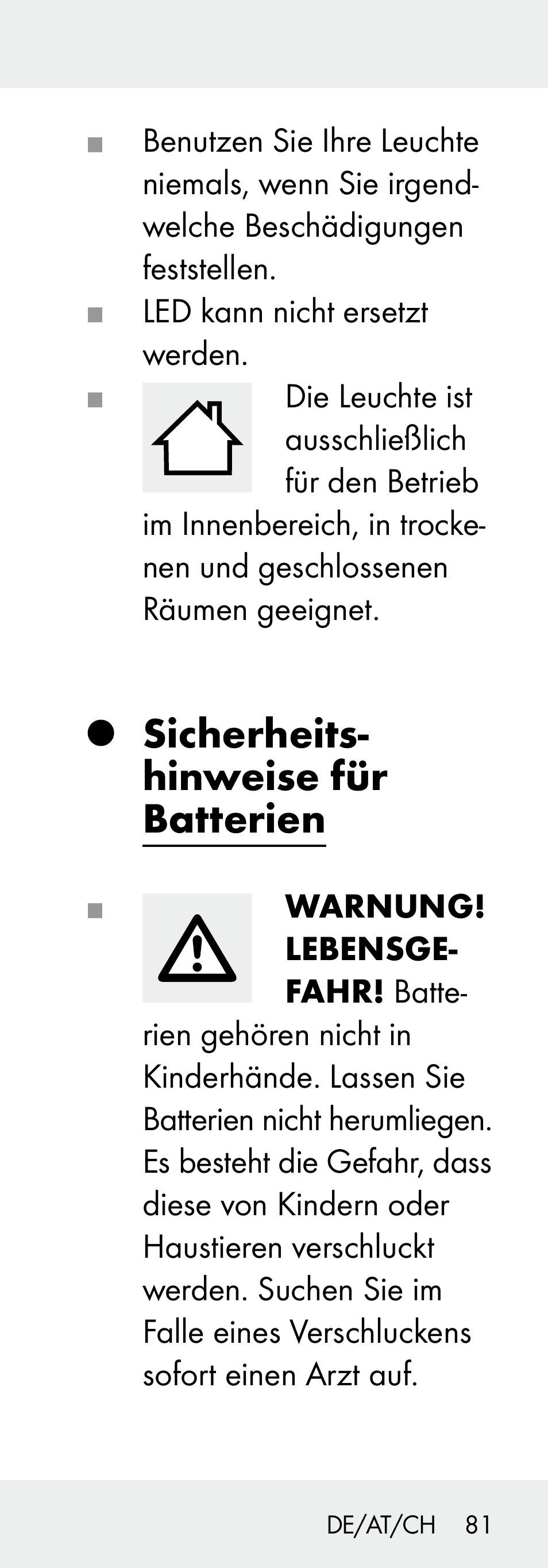 Sicherheits- hinweise für batterien | Livarno Z31730A/Z31730B User Manual | Page 81 / 90