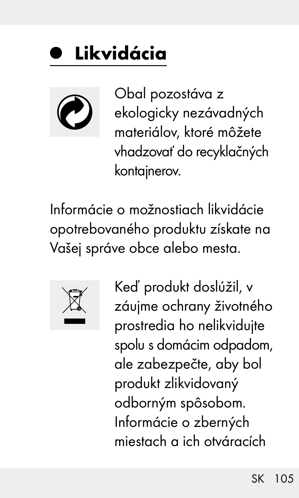 Likvidácia | Livarno Z31603/Z30425B User Manual | Page 105 / 128