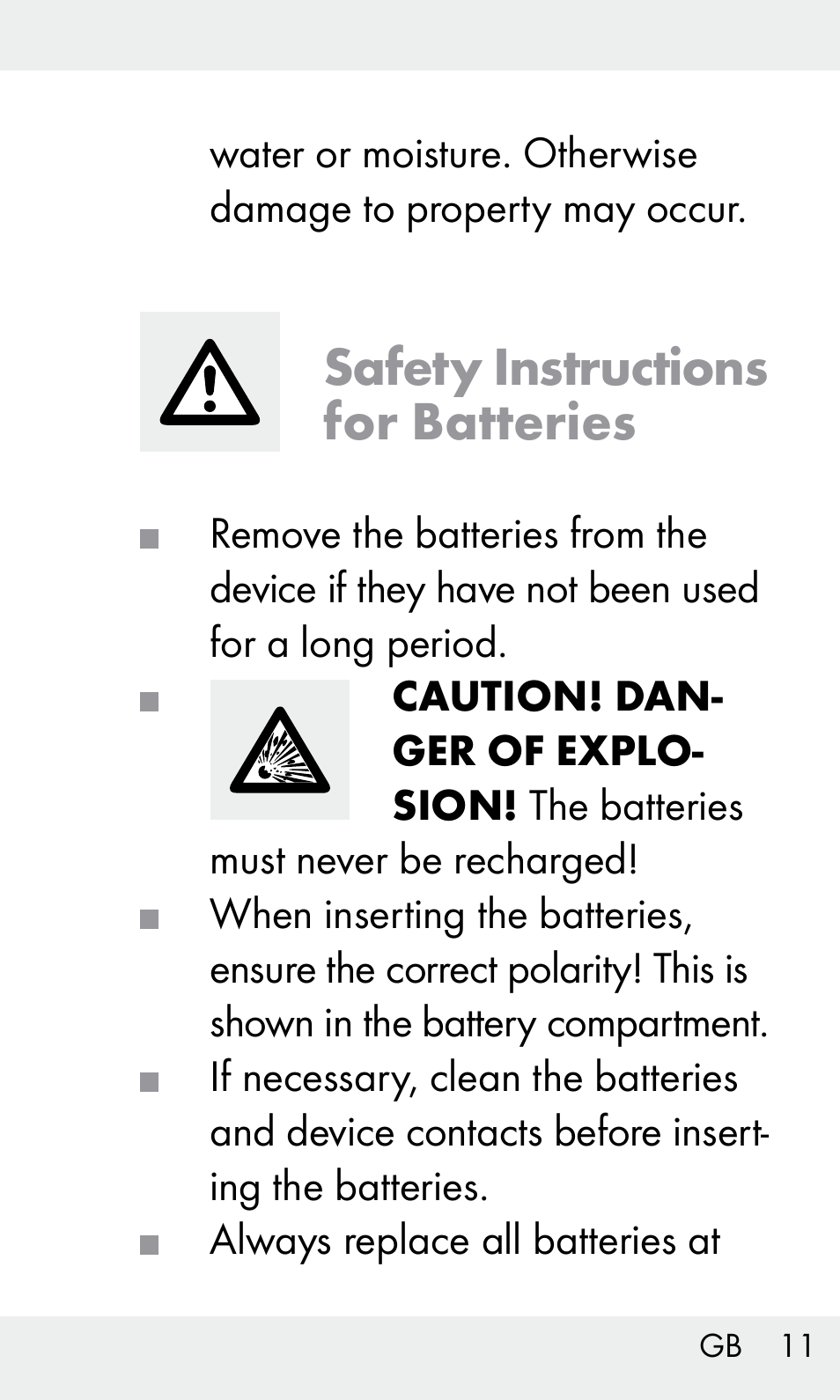 Safety instructions for batteries | Livarno Z31603/Z30425B User Manual | Page 11 / 128