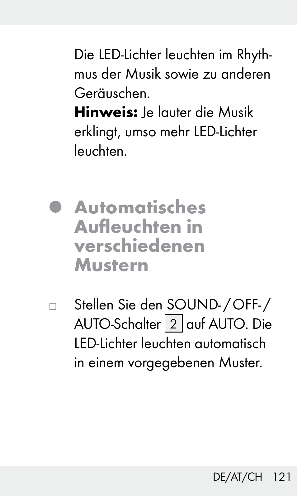 Automatisches aufleuchten in verschiedenen mustern | Livarno Z31603/Z30425B User Manual | Page 121 / 128