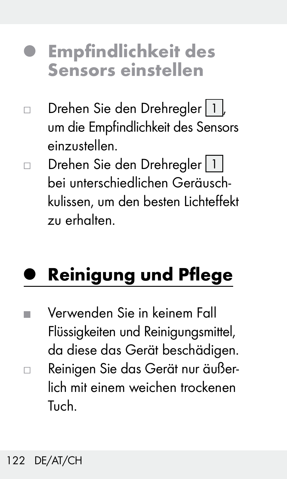 Empfindlichkeit des sensors einstellen, Reinigung und pflege | Livarno Z31603/Z30425B User Manual | Page 122 / 128