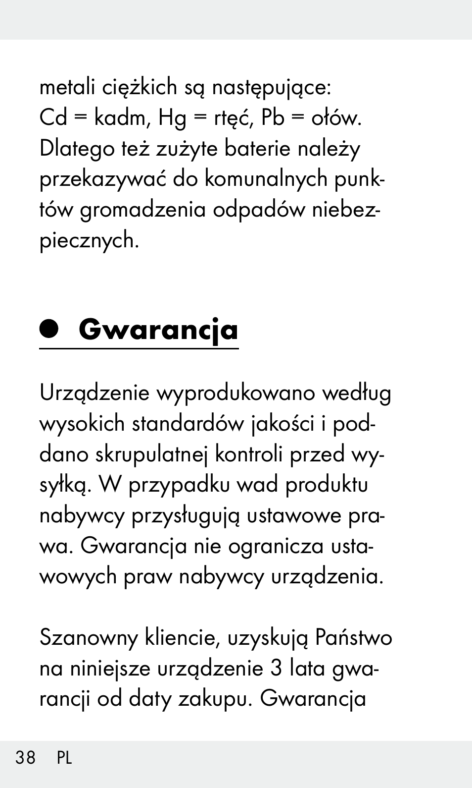 Gwarancja | Livarno Z31603/Z30425B User Manual | Page 38 / 128