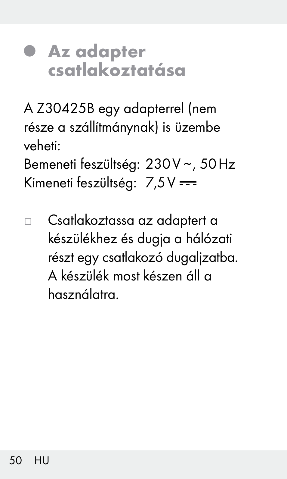 Az adapter csatlakoztatása | Livarno Z31603/Z30425B User Manual | Page 50 / 128