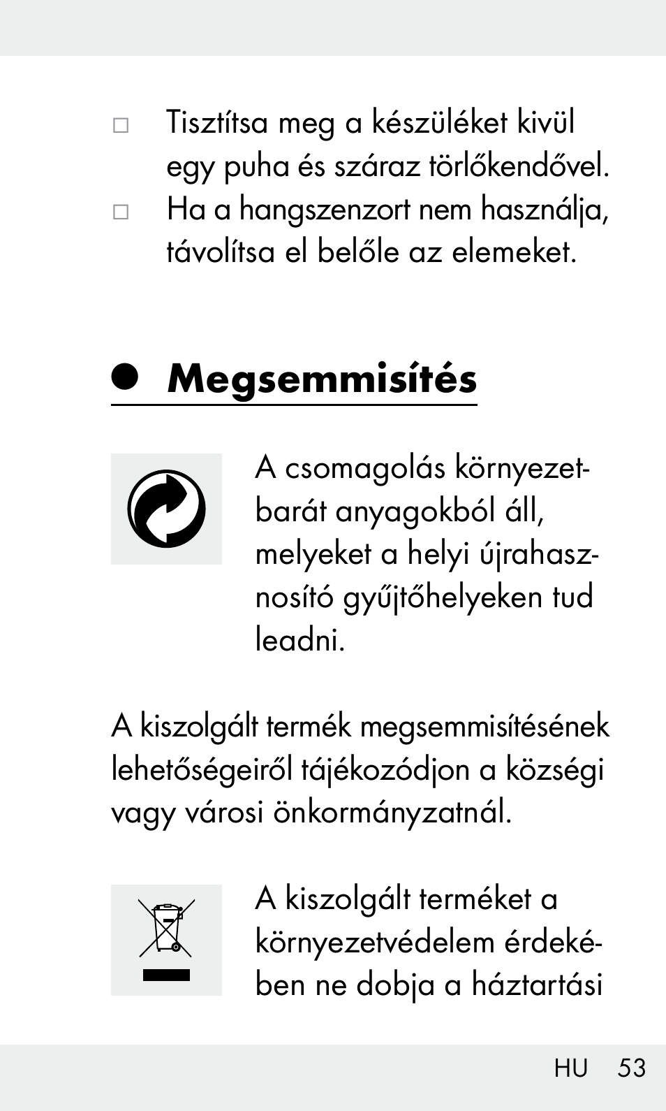 Megsemmisítés | Livarno Z31603/Z30425B User Manual | Page 53 / 128