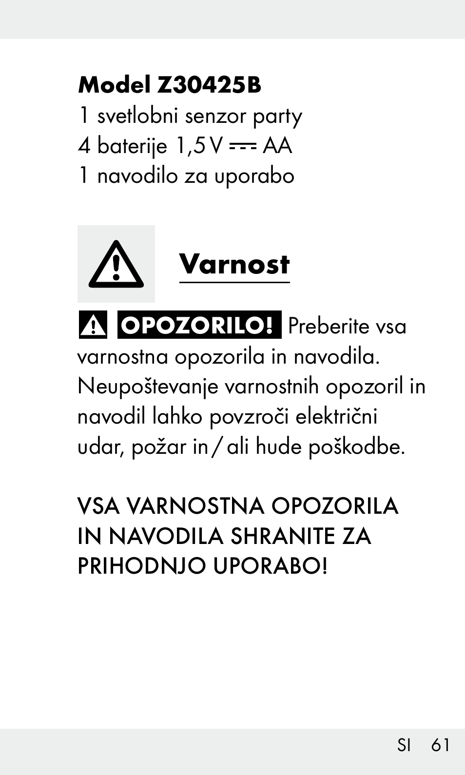 Varnost | Livarno Z31603/Z30425B User Manual | Page 61 / 128