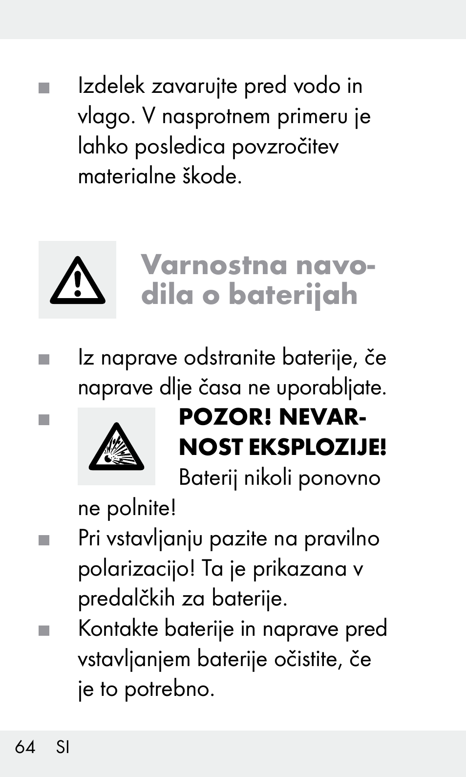 Varnostna navo- dila o baterijah | Livarno Z31603/Z30425B User Manual | Page 64 / 128